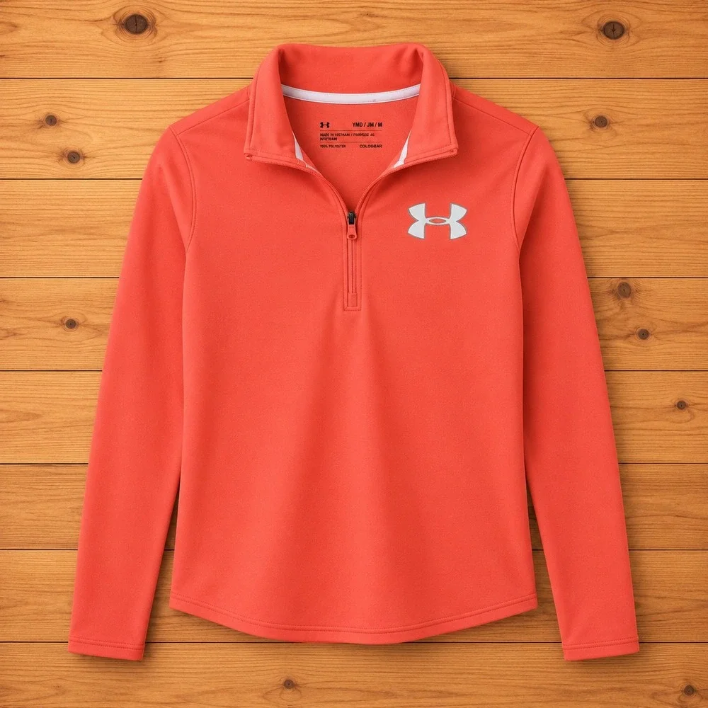 Under Armour Youth Medium Orange ColdGear Quarter‎ Zip Pullover Long Sleeve Top